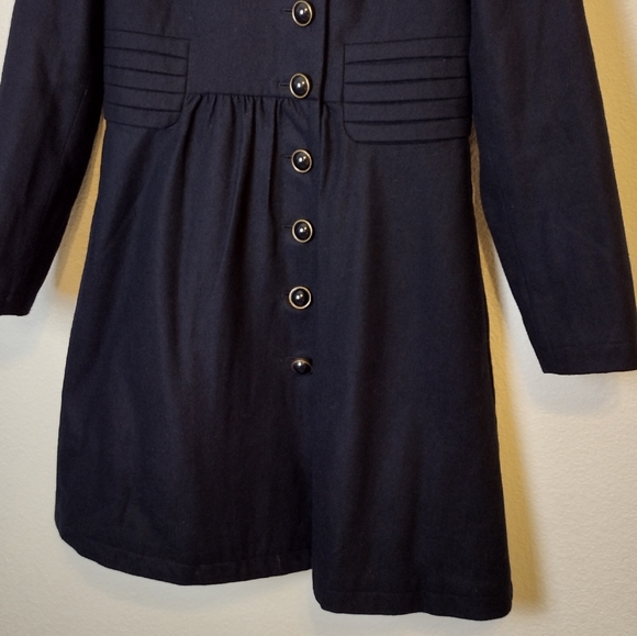 ModCloth women's wool blend navy blue button down trench coat casual sz L - Picture 5 of 8
